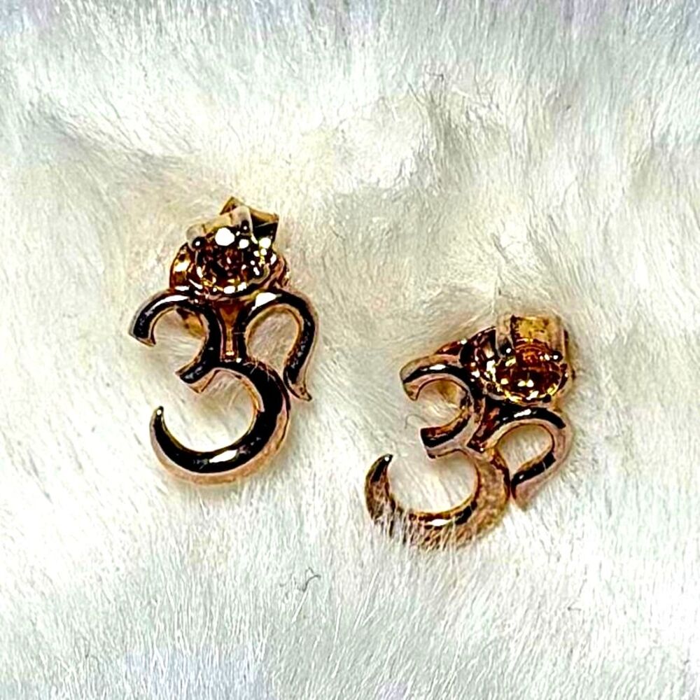 NIB Gold Vermeil 925 Citrine Ohm Stud Earrings